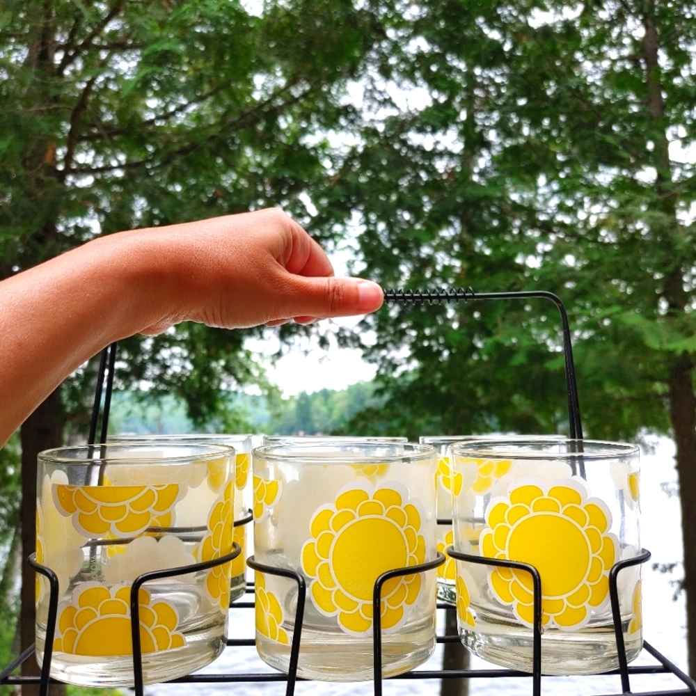 60's Colony Yellow Flower Power Pattern glassware